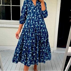 EUC! Midi 3/4 sleeve fully lined 100% cotton floral vine dress